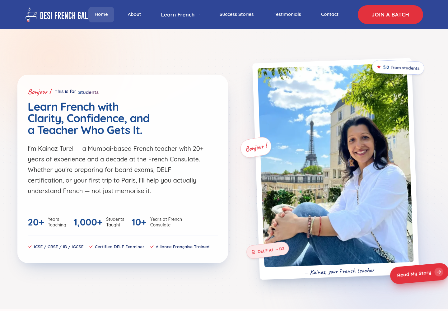 Desi French Gal website screenshot
